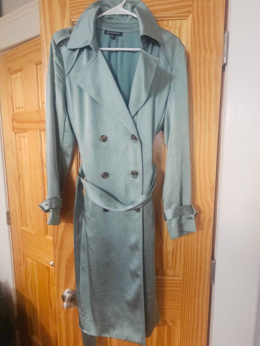 Metallic Sage Green INC Trench Coat Size M